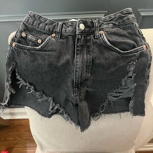 TOPSHOP A-LINE Charcoal Distressed Jean Shorts